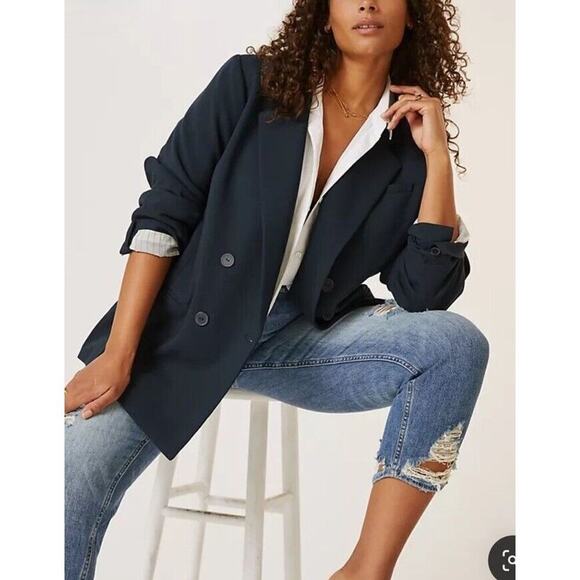 Anthropologie Maeve Double Breasted Blazer Women 16P Navy Oversized Office - Picture 2 of 16